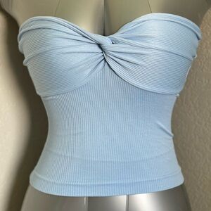 Light Blue Strapless Twist-Front Top
